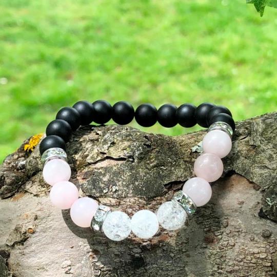 Minerální náramek křišťál, růženín, onyx - DOTEK